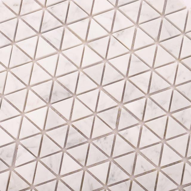 Carrara White Marble Geometric Triangle Mosaic Tiles — mosaic ghép nghệ thuật bằng đá marble trắng & trắng Carrara