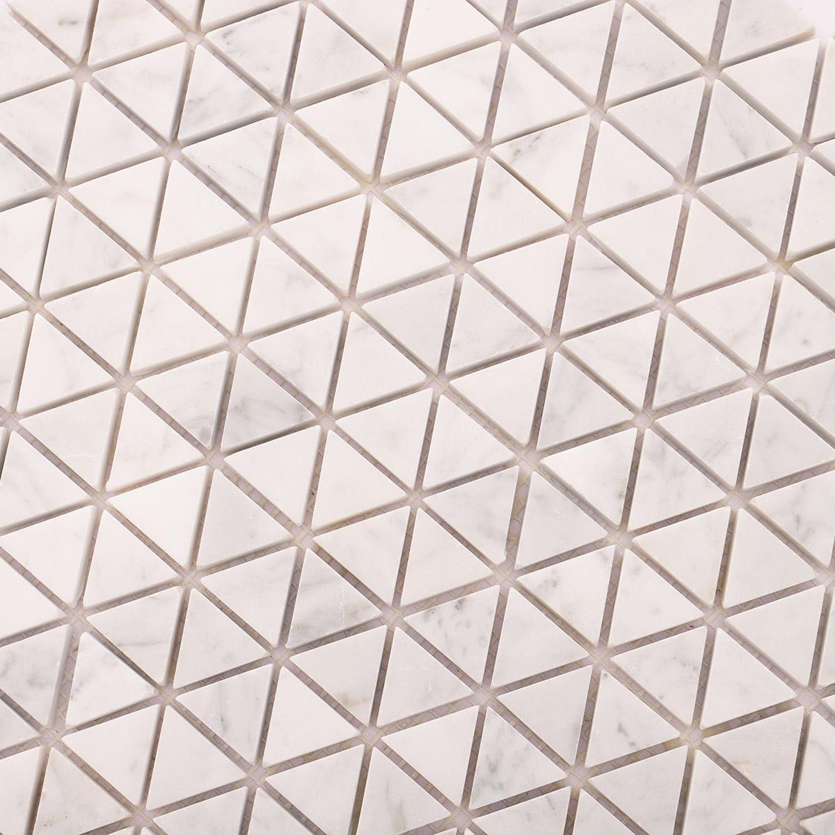 Carrara White Marble Geometric Triangle Mosaic Tiles — mosaic ghép nghệ thuật bằng đá marble trắng & trắng Carrara