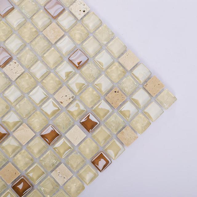 Cream Beige Glass and Marble Mosaic Tile — mosaic ghép nghệ thuật bằng đá marble beige & kem
