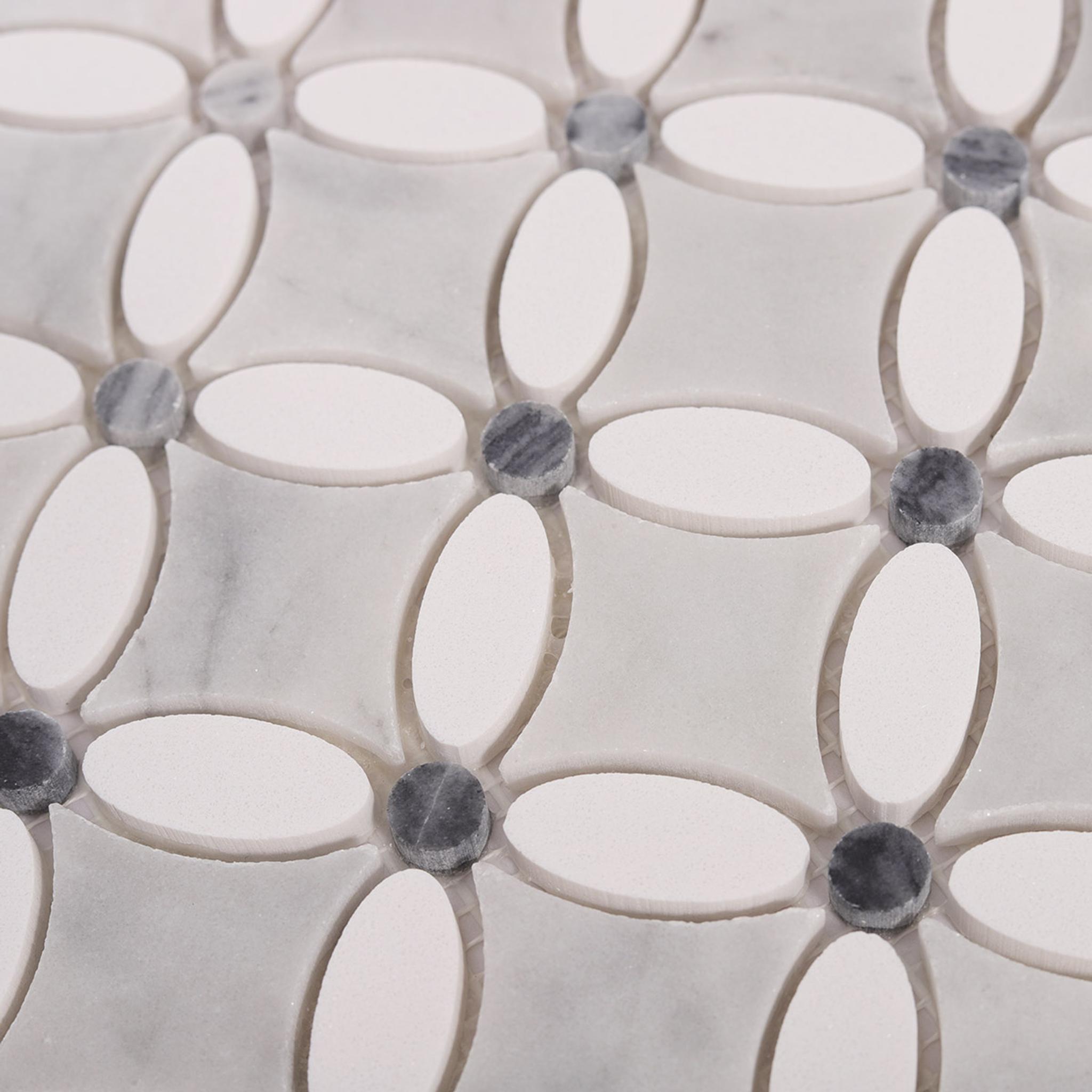 Thassos Gray and White Floral Marble Mosaic Tiles — mosaic hoa văn waterjet bằng đá marble trắng & xám