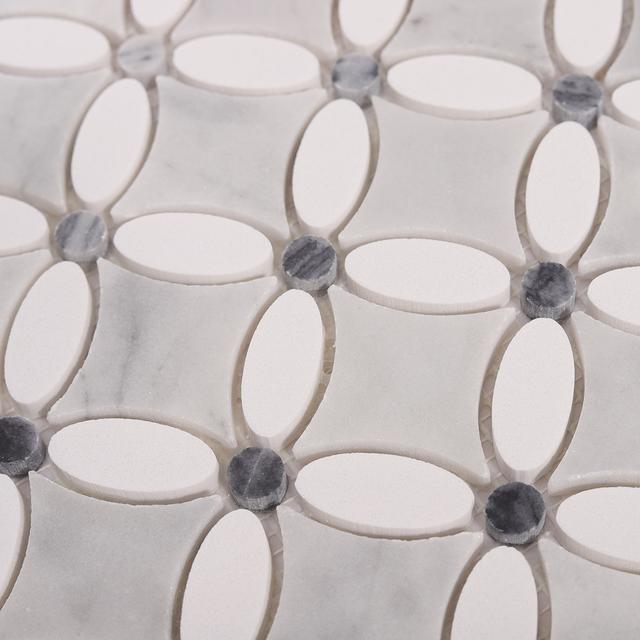 Thassos Gray and White Floral Marble Mosaic Tiles — mosaic hoa văn waterjet bằng đá marble trắng & xám