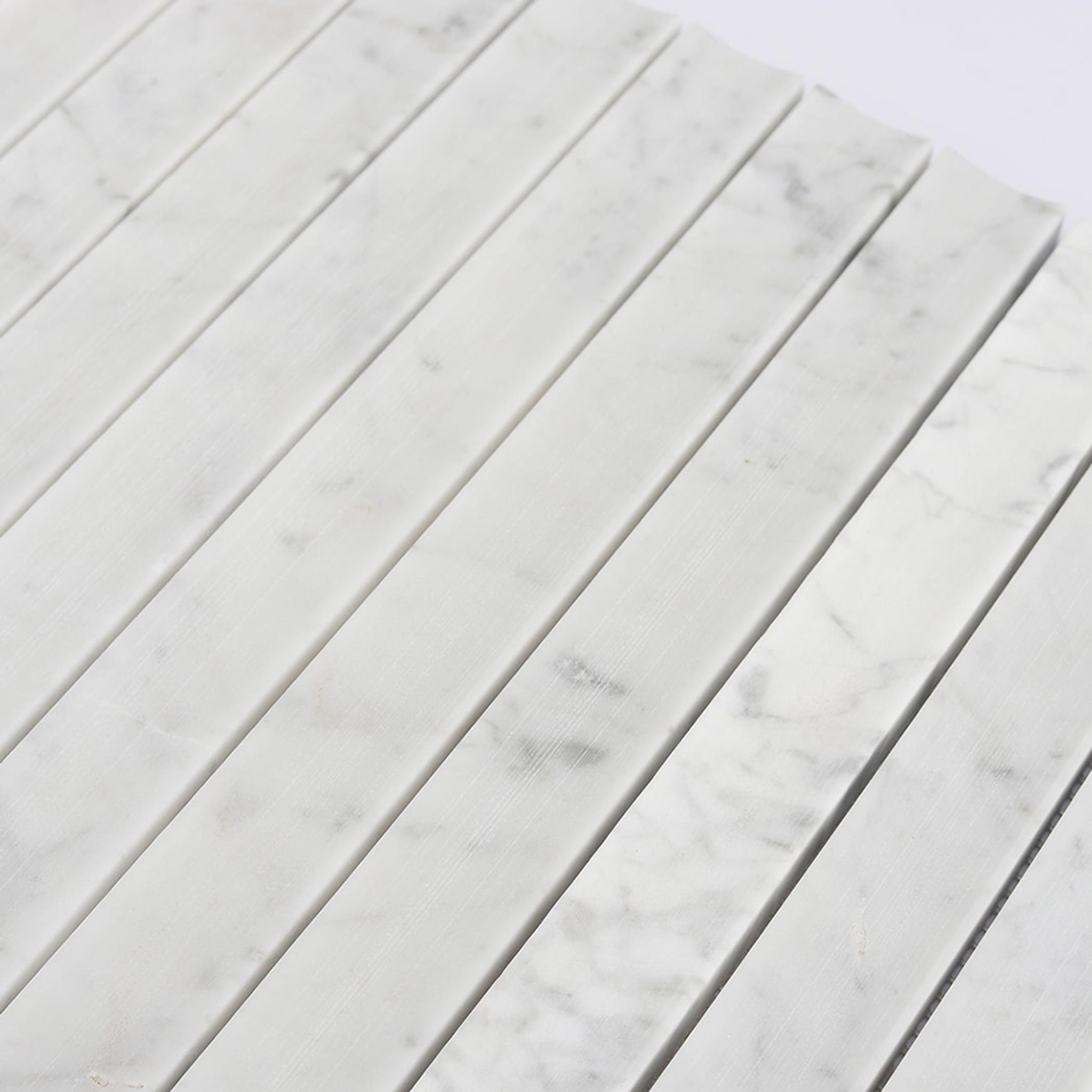 Carrara White Fluted Marble Kit Kat Tile Bathroom Wall Mosaic — mosaic rãnh sọc (fluted) bằng đá marble trắng & trắng Carrara