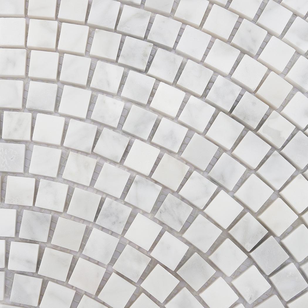 White Fan Shaped Marble Tile Hand Cut Wall and Floor Mosaic — mosaic nan quạt bằng đá marble trắng