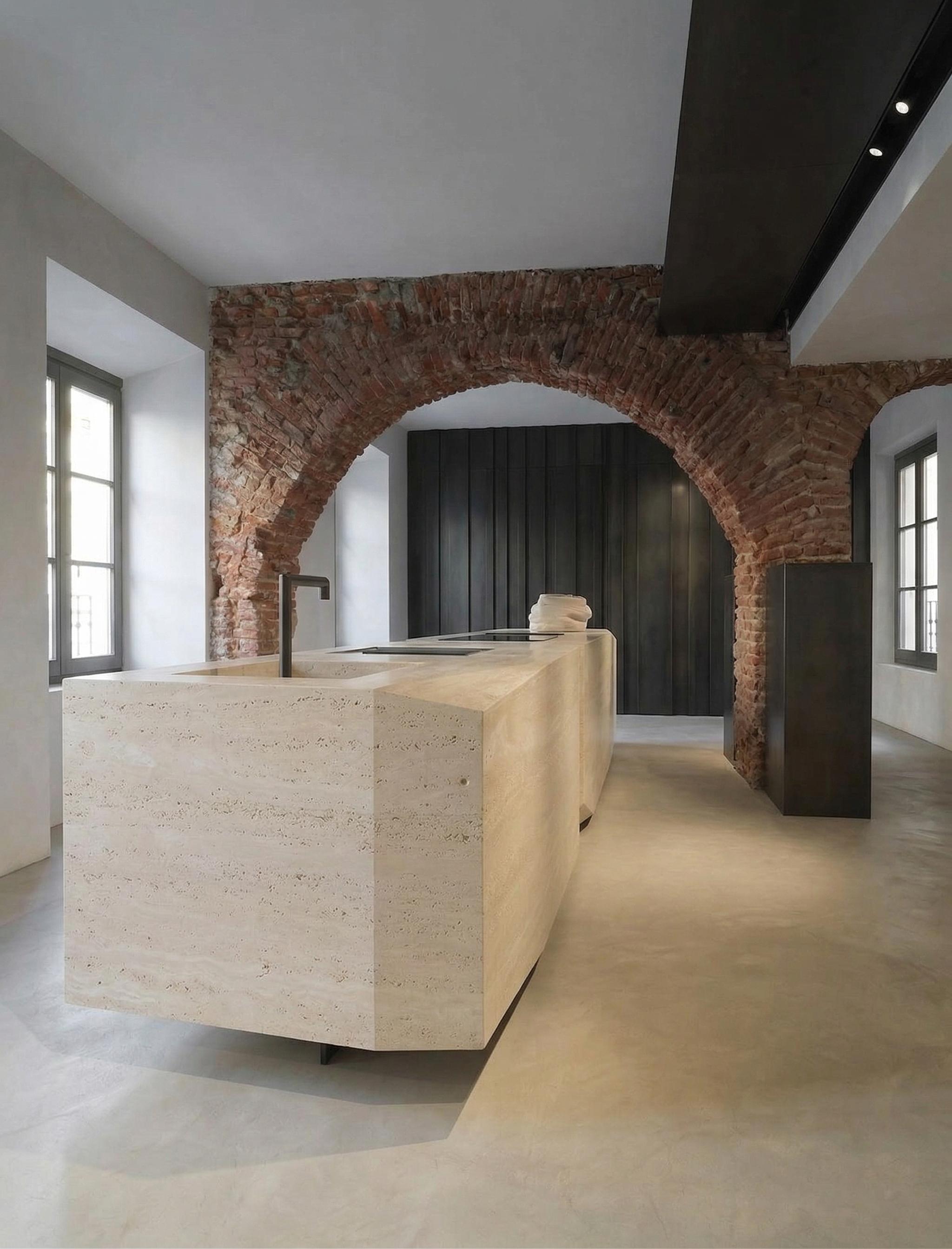 Đảo bếp travertine — Travertine kem