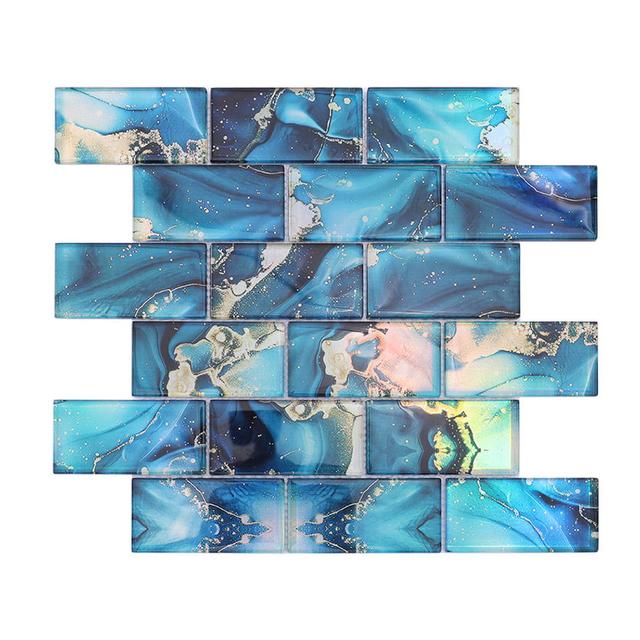 Blue Rectangular Subway Onyx Glass Mosaic Tile — mosaic subway (gạch thẻ) bằng đá onyx xanh dương