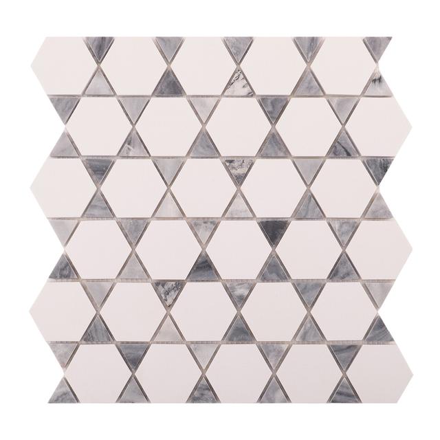White and Gray Triangle Marble Mosaic Wall Tiles — mosaic lục giác bằng đá marble trắng & xám