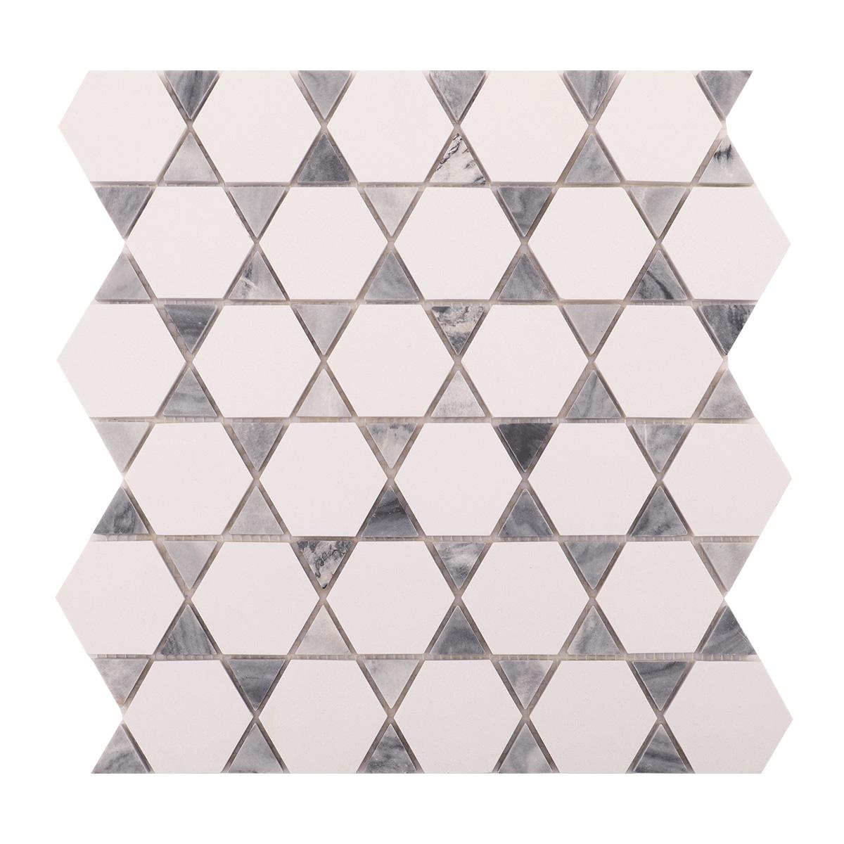 White and Gray Triangle Marble Mosaic Wall Tiles — mosaic lục giác bằng đá marble trắng & xám