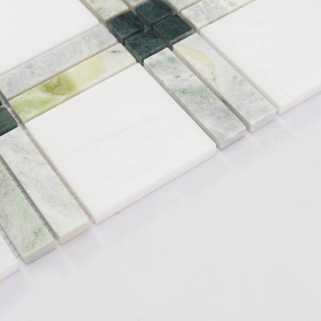 Plaid Marble Floor Mosaic Tile Green and White Wall — mosaic ghép nghệ thuật bằng đá marble trắng & xanh lục