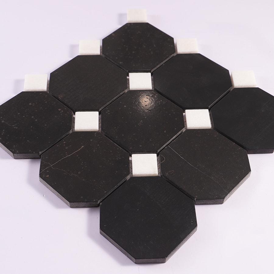 Black Octagon Marble With White Dot Mosaic floor Tile — mosaic ghép nghệ thuật bằng đá marble đen & trắng
