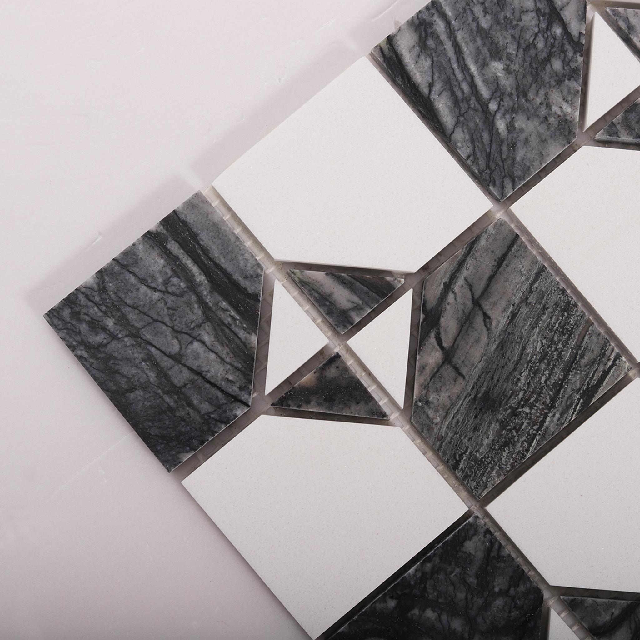 Gray and White Thassos Natural Marble Tiles — mosaic ghép nghệ thuật bằng đá marble trắng & xám