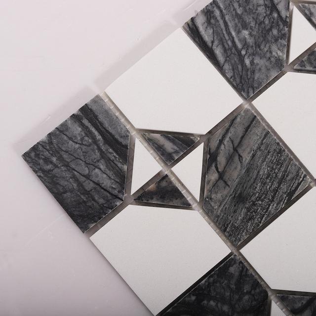 Gray and White Thassos Natural Marble Tiles — mosaic ghép nghệ thuật bằng đá marble trắng & xám