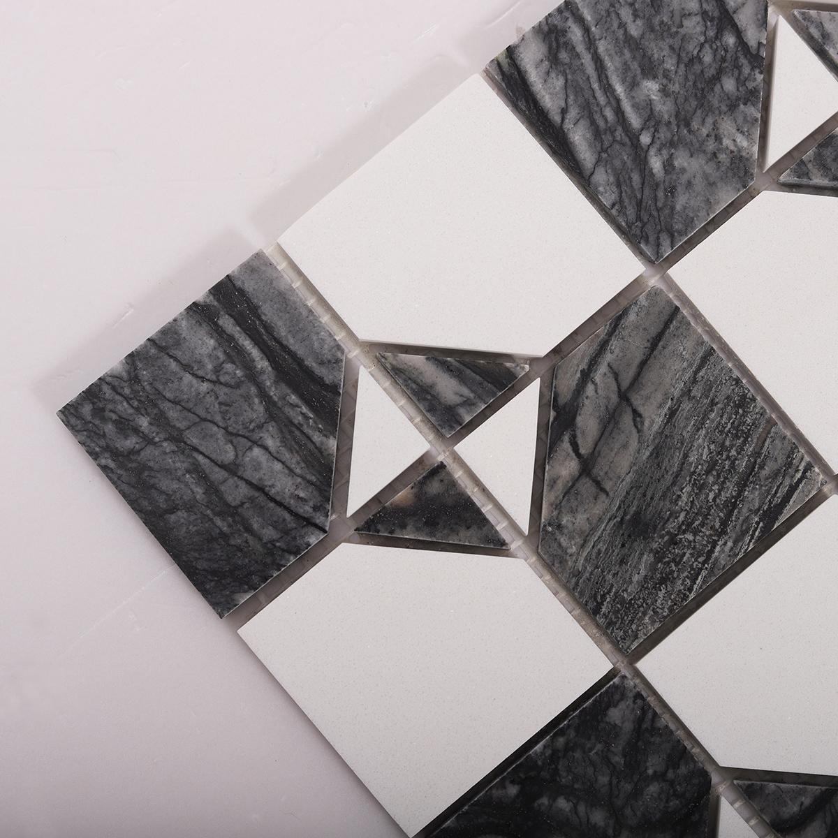 Gray and White Thassos Natural Marble Tiles — mosaic ghép nghệ thuật bằng đá marble trắng & xám