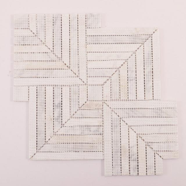 Carrara White Geometric Line Marble Mosaic Tile — mosaic ghép nghệ thuật bằng đá marble trắng & trắng Carrara