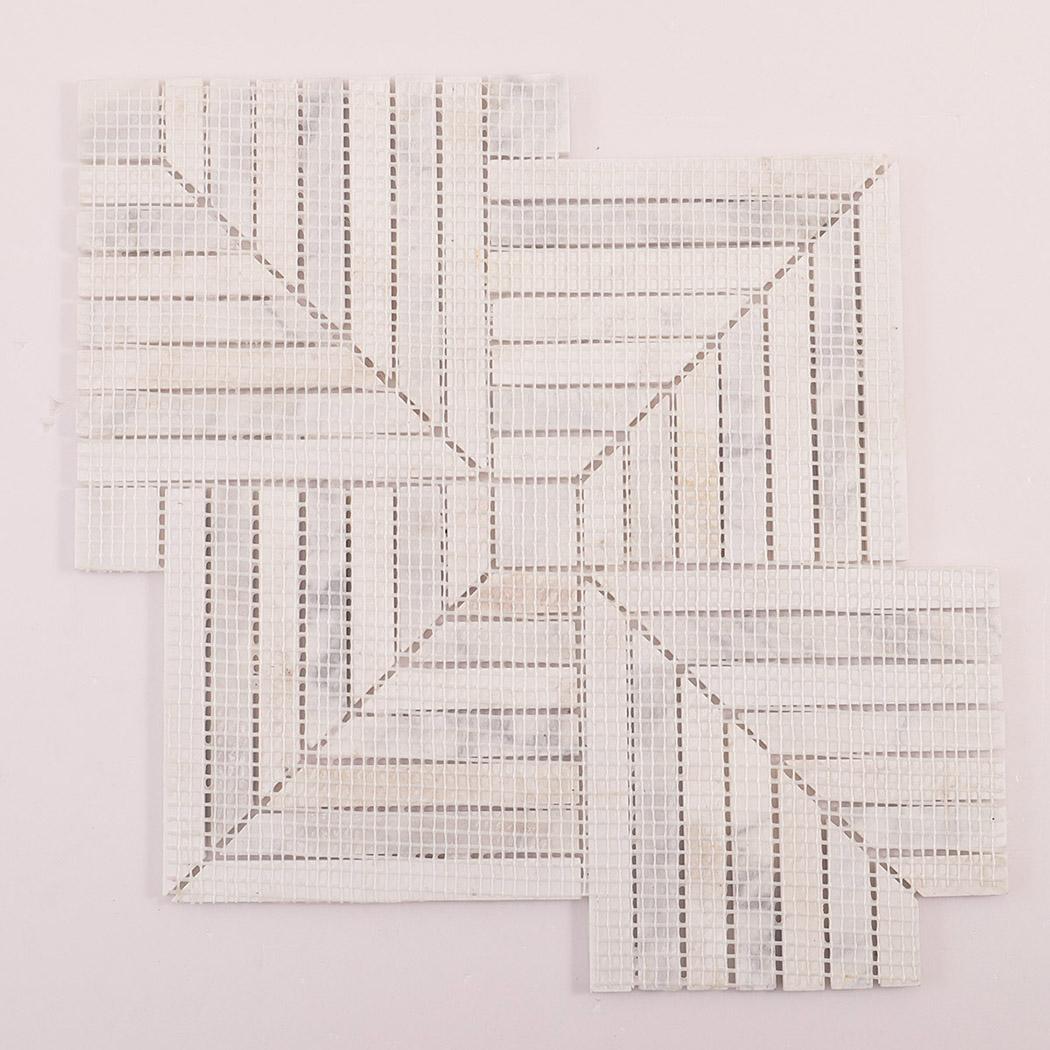 Carrara White Geometric Line Marble Mosaic Tile — mosaic ghép nghệ thuật bằng đá marble trắng & trắng Carrara