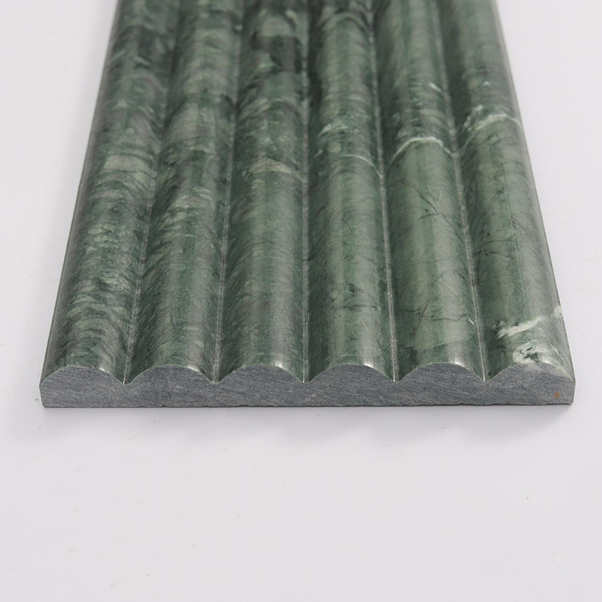 Dark Green Round Fluted Marble Tile — mosaic rãnh sọc (fluted) bằng đá marble xanh lục đậm