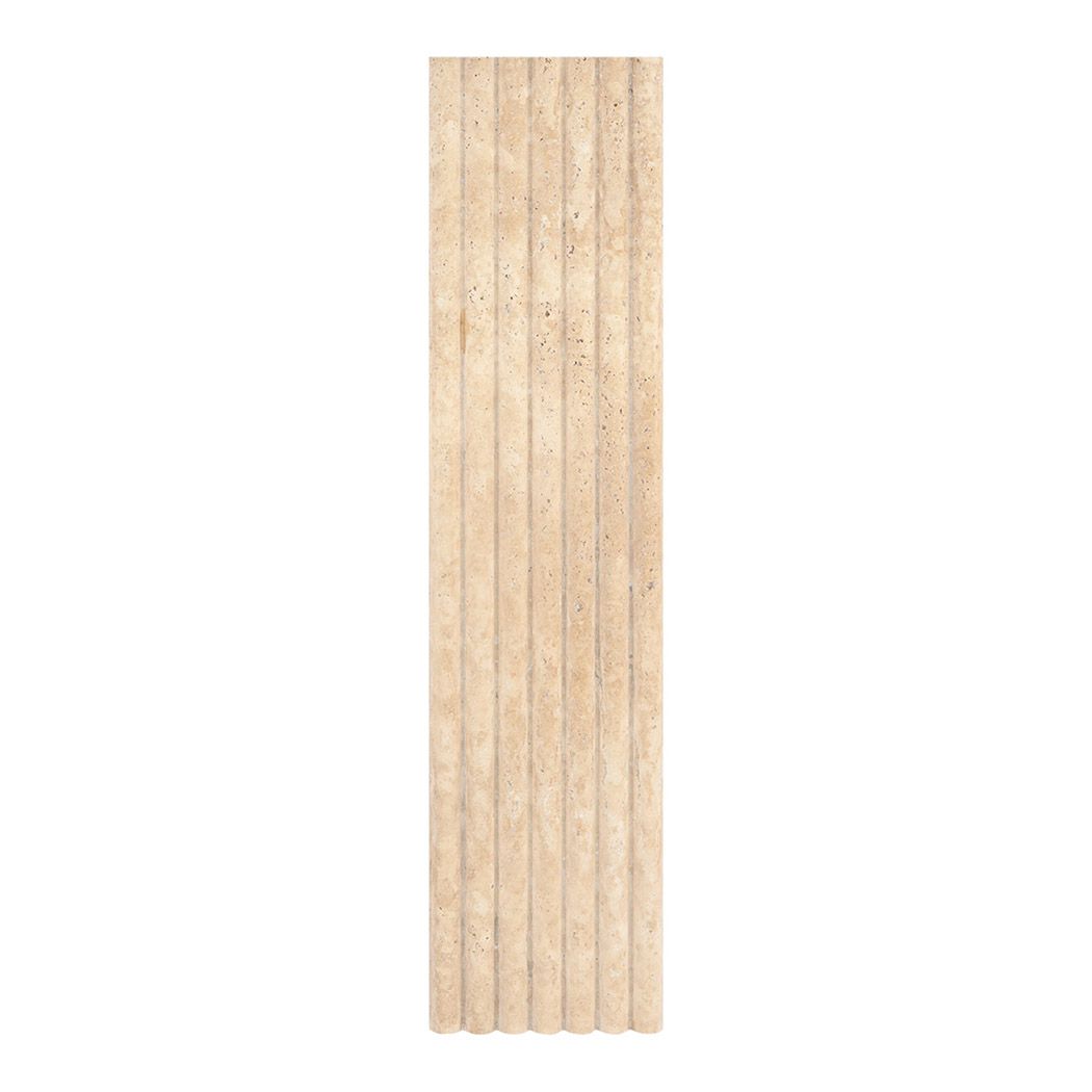 Beige Fluted Travertine Tile: Premium Long Strip Stone Wall — mosaic rãnh sọc (fluted) bằng đá travertine beige