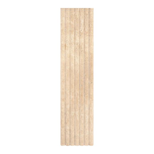 Beige Fluted Travertine Tile: Premium Long Strip Stone Wall — mosaic rãnh sọc (fluted) bằng đá travertine beige