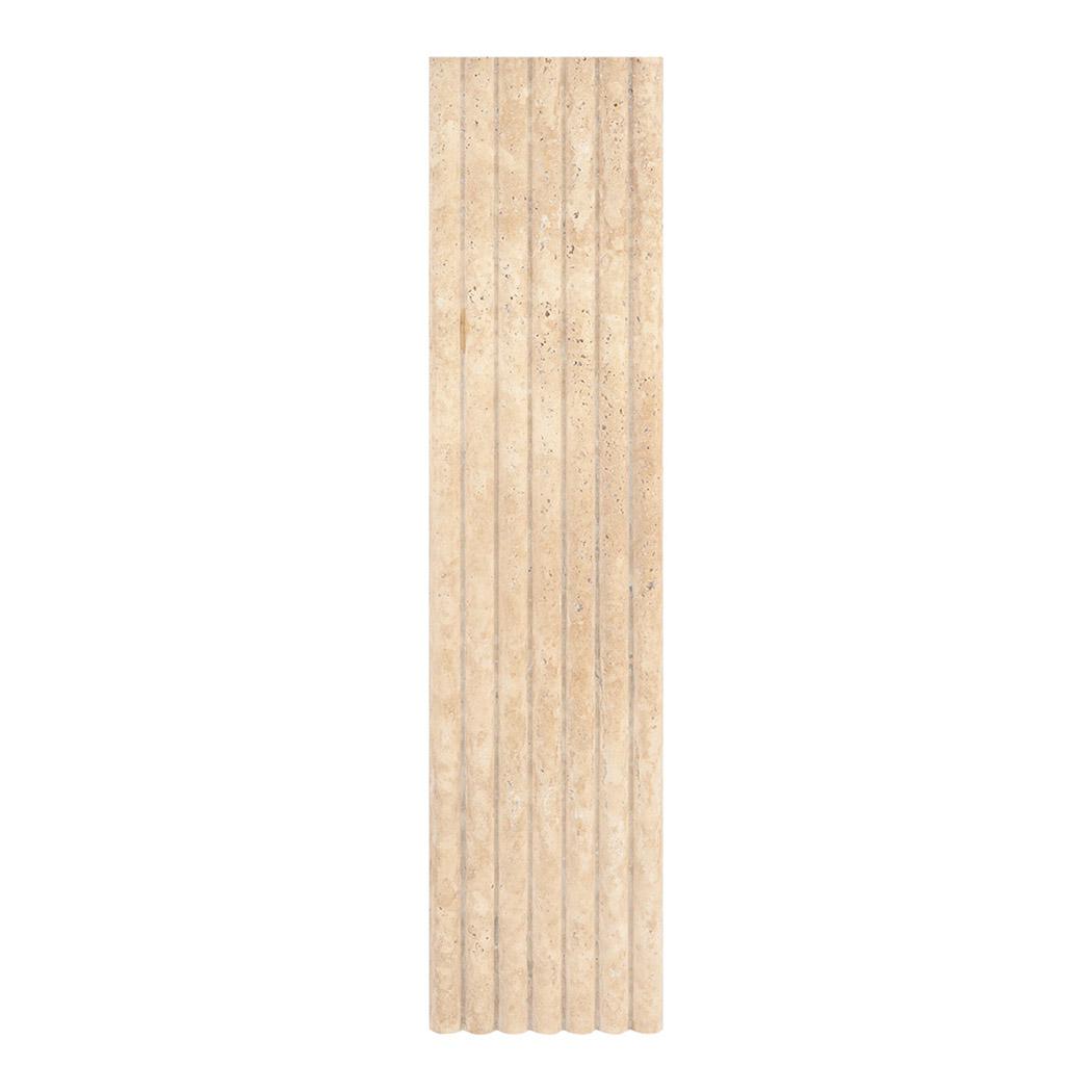 Beige Fluted Travertine Tile: Premium Long Strip Stone Wall — mosaic rãnh sọc (fluted) bằng đá travertine beige