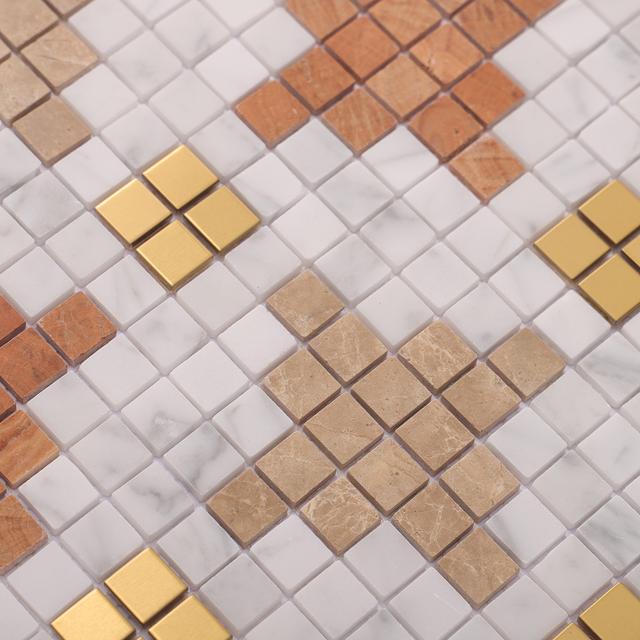 Marble and Metal Houndstooth Mosaic Tile — mosaic vuông bằng đá marble tự nhiên
