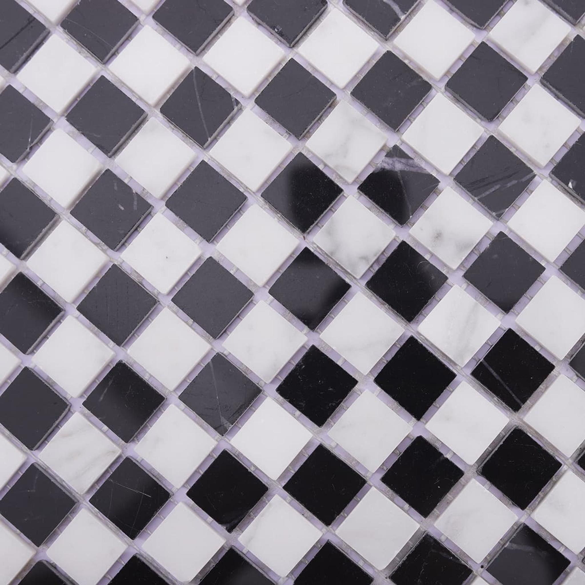 Black and White Checkered Marble Mosaic Tile for Wall & Floor — mosaic ghép nghệ thuật bằng đá marble đen & trắng