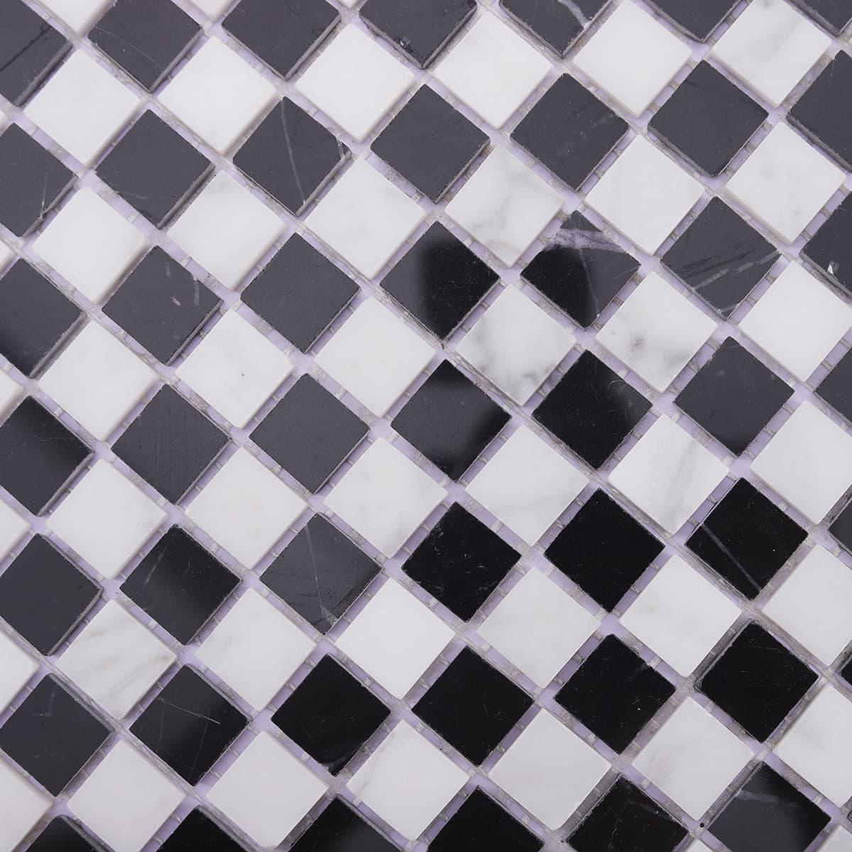 Black and White Checkered Marble Mosaic Tile for Wall & Floor — mosaic ghép nghệ thuật bằng đá marble đen & trắng