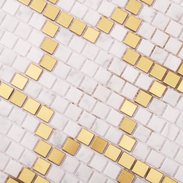 White and Gold Pattern Mosaic Tile Pixel Art — mosaic ghép nghệ thuật bằng đá marble trắng & vàng