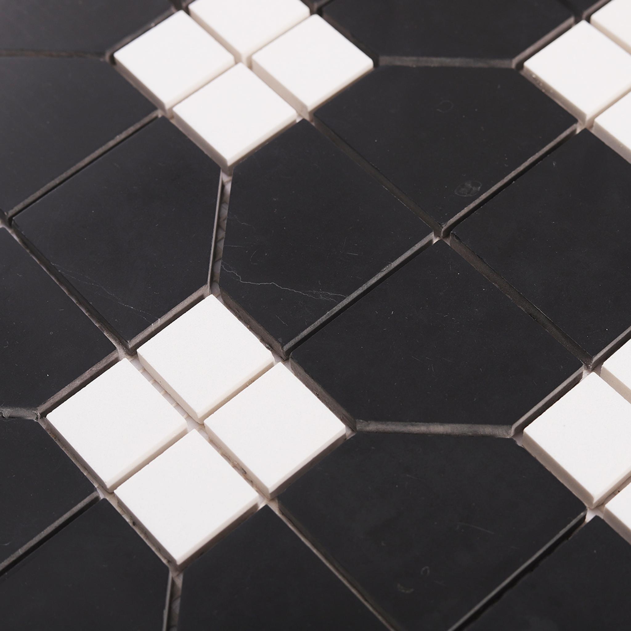 Black and White Hexagon Geometric Marble Mosaic — mosaic lục giác bằng đá marble đen & trắng