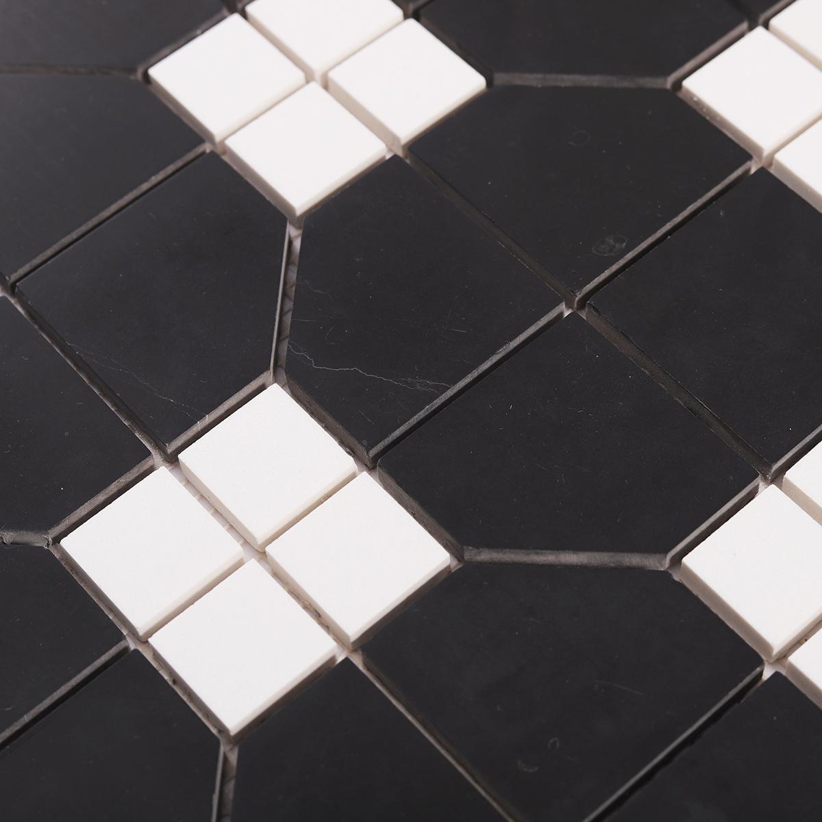 Black and White Hexagon Geometric Marble Mosaic — mosaic lục giác bằng đá marble đen & trắng