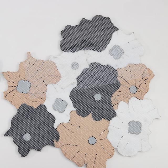Marble and Brass Waterjet Flower Tile with Glass Decorate Mosaic Art — mosaic hoa văn waterjet bằng đá marble tự nhiên