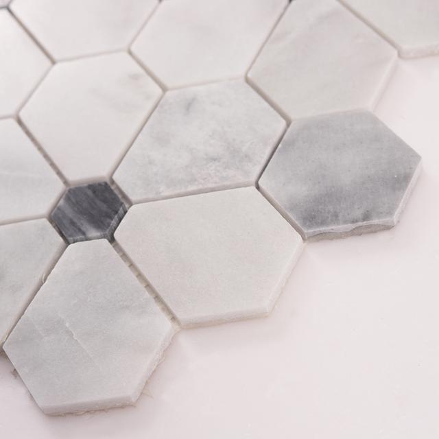 Carrara White Hexagon Flower Marble Mosaic Tiles — mosaic lục giác bằng đá marble trắng & trắng Carrara