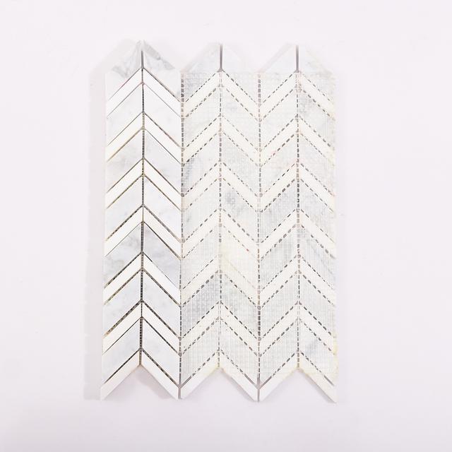 Carrara White Herringbone Marble Mosaic — mosaic xương cá bằng đá marble trắng Carrara