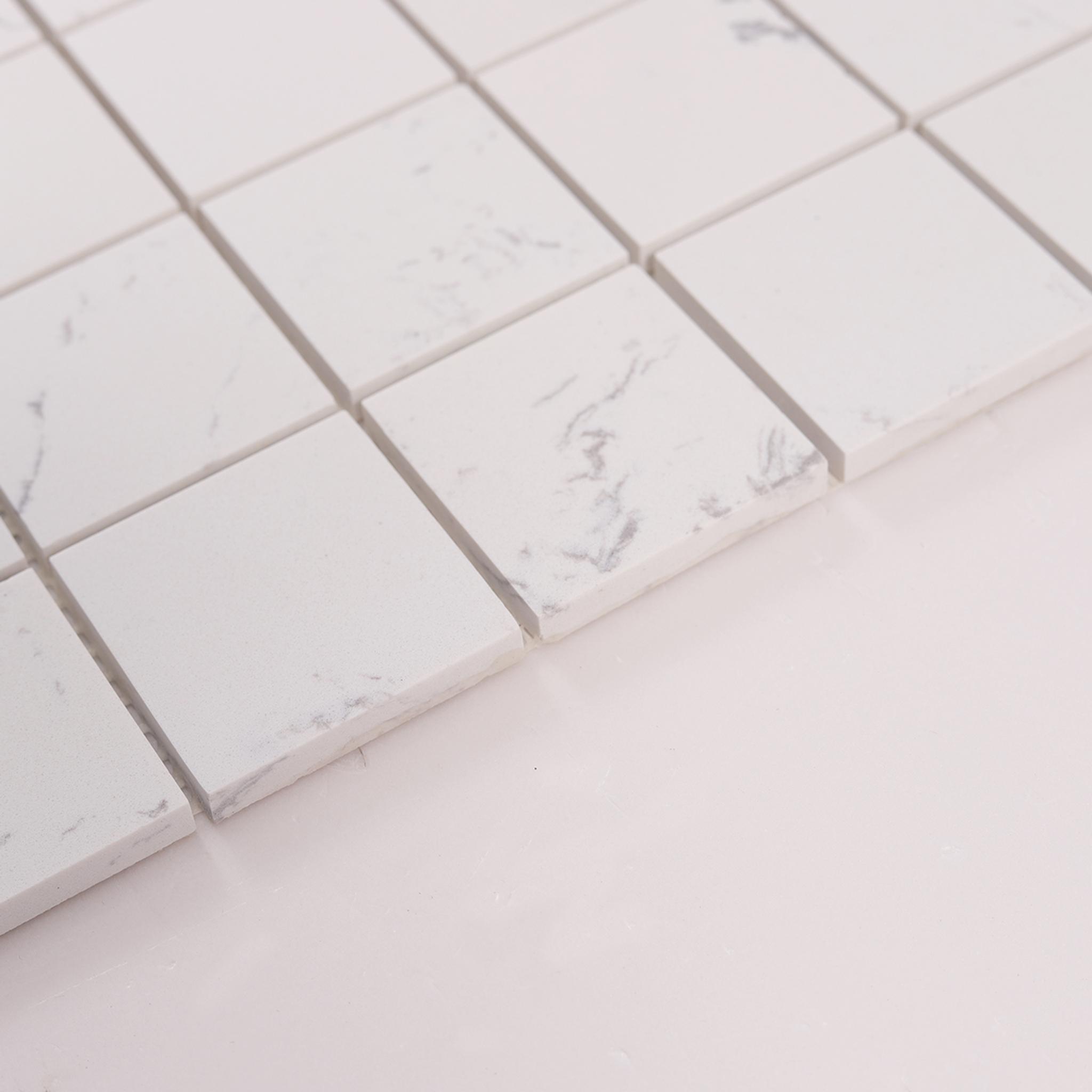 White Square Polished Marble Mosaic Tiles — mosaic vuông bằng đá marble trắng