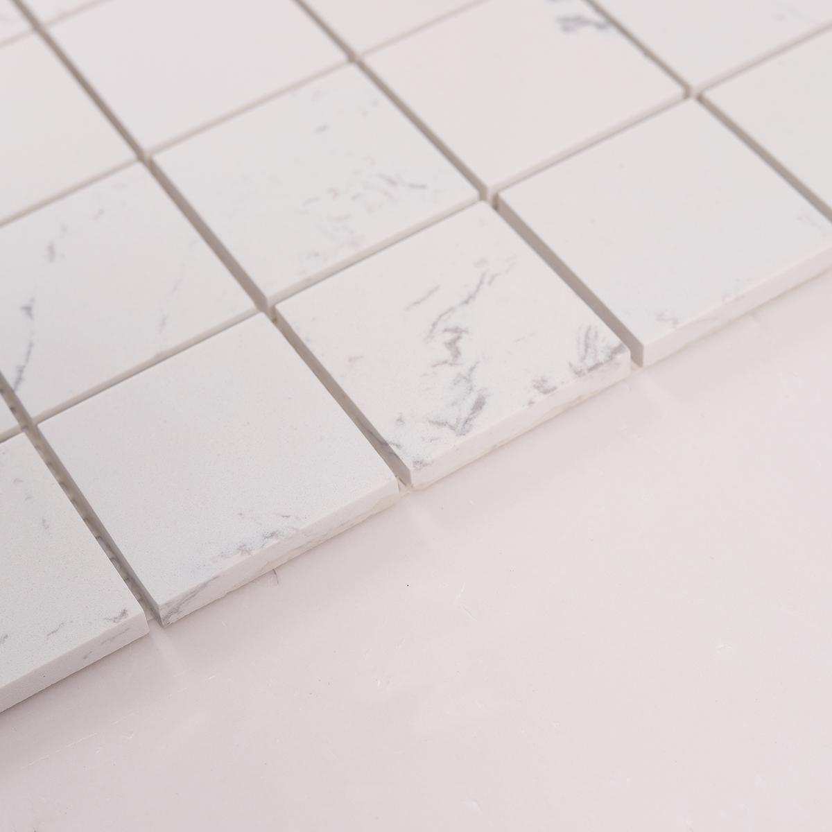 White Square Polished Marble Mosaic Tiles — mosaic vuông bằng đá marble trắng