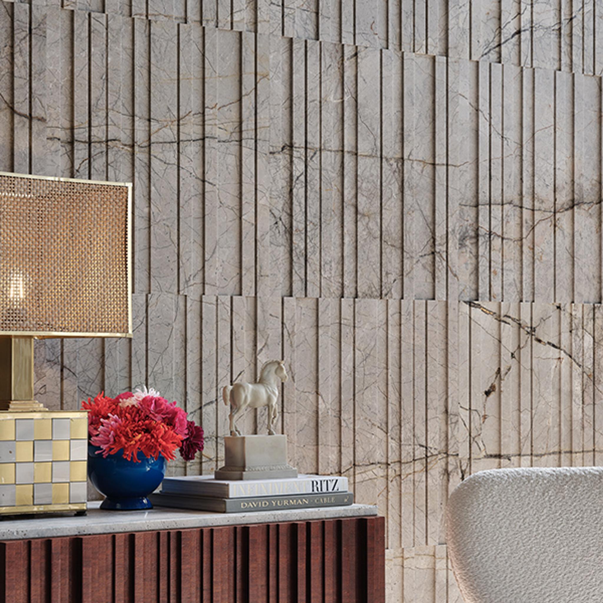 Vách đá 3D Barcode Zero — bề mặt đá tự nhiên điêu khắc nổi khối, Lithos
