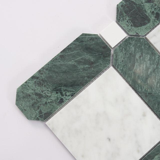 Framed Square Marble Mosaic White and Green Tile — mosaic vuông bằng đá marble trắng & xanh lục