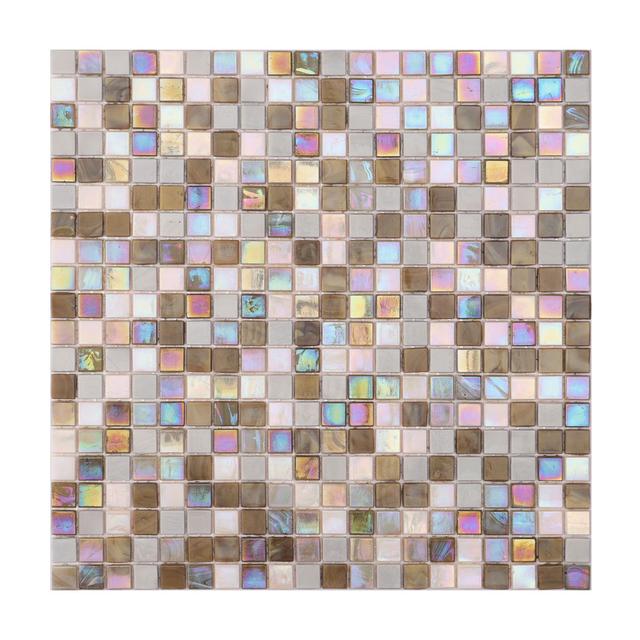 Brown Mixed Beige Pearlescent Glass Square Mosaic — Rochelle Rochelle Stone