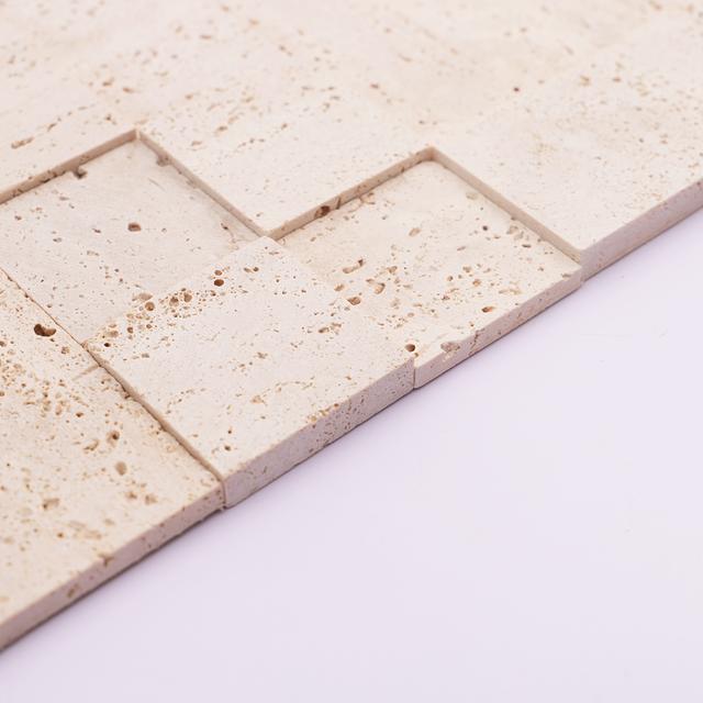 3D Beige Square Seamless Connection Travertine Marble Tile — mosaic vuông bằng đá travertine beige