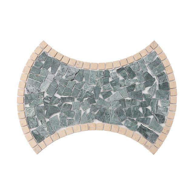 Irregular Green Marble Chip Mosaic with Beige Square Border Tiles — Rochelle Rochelle Stone