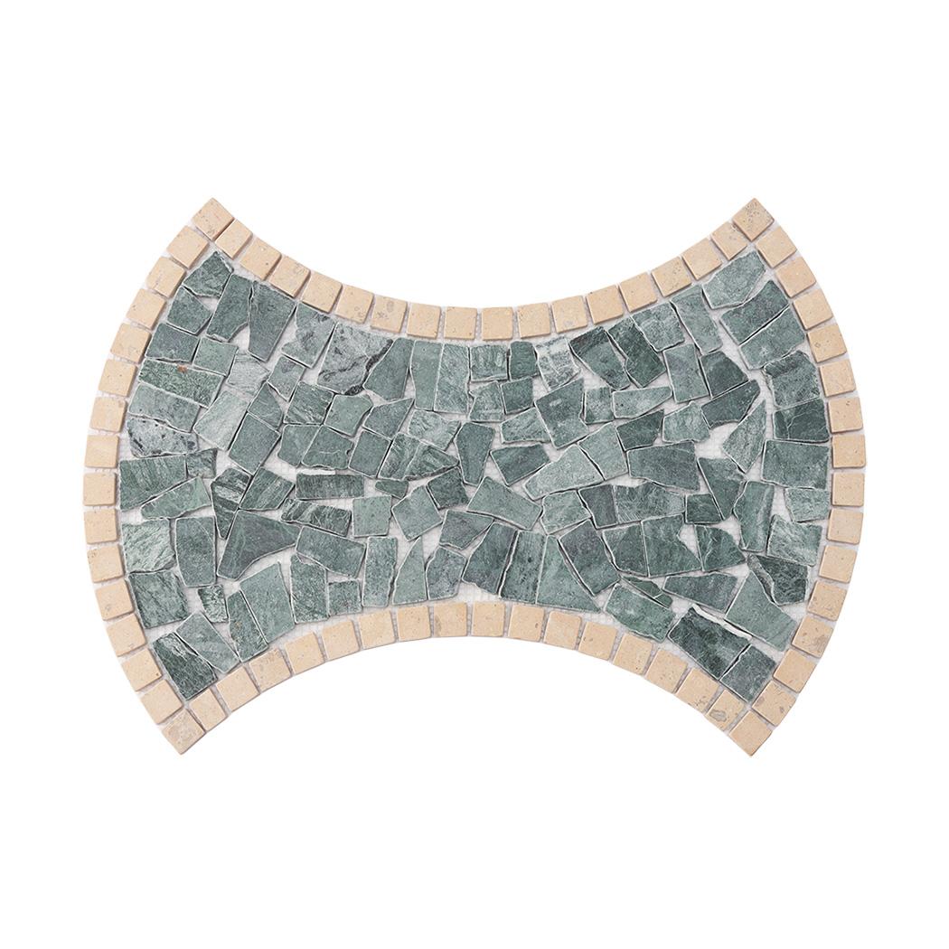 Irregular Green Marble Pebble Mosaic with Beige Square Border Tiles — mosaic vuông bằng đá marble xanh lục & beige