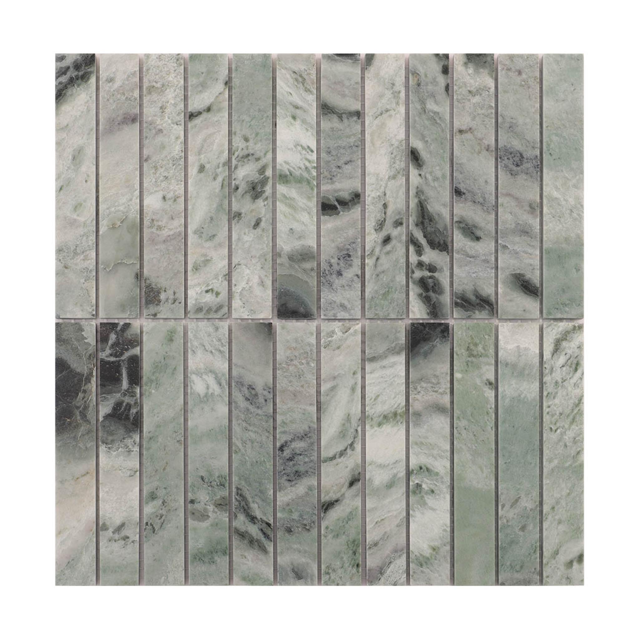 Sage Green Polished Marble Vertical Mosaic Tiles — mosaic ghép nghệ thuật bằng đá marble xanh lục