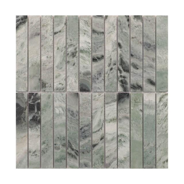 Sage Green Polished Marble Vertical Mosaic Tiles — mosaic ghép nghệ thuật bằng đá marble xanh lục