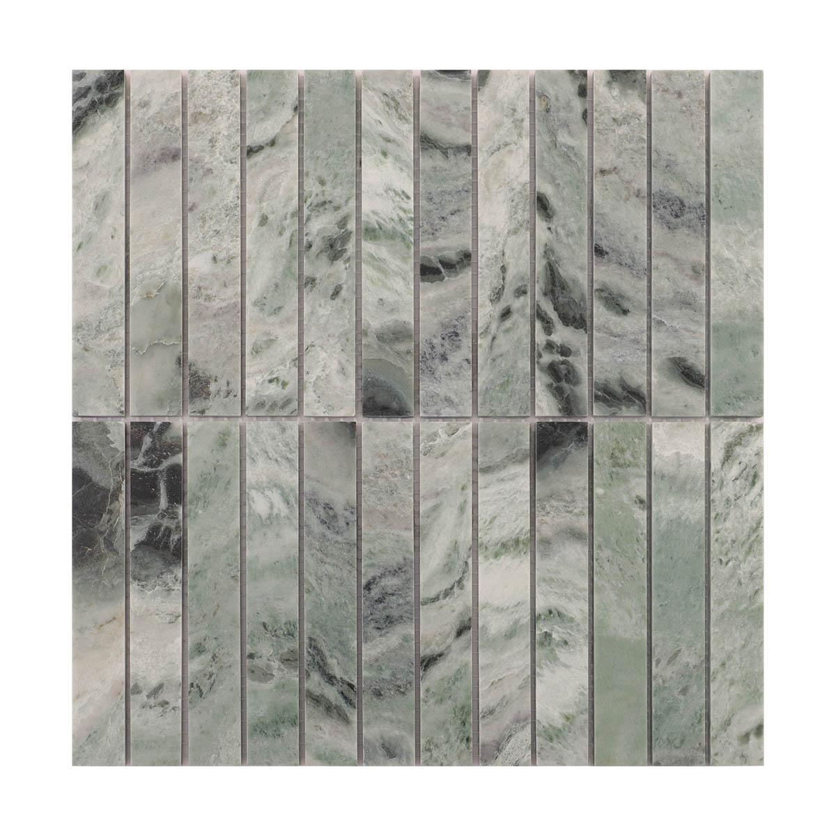 Sage Green Polished Marble Vertical Mosaic Tiles — mosaic ghép nghệ thuật bằng đá marble xanh lục