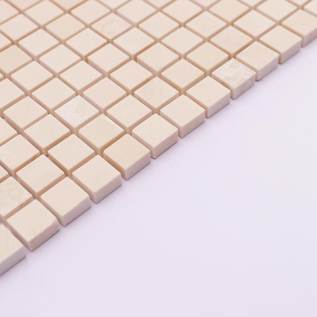 Beige Square Polished Marble Backsplash Mosaic Tiles — mosaic vuông bằng đá marble beige