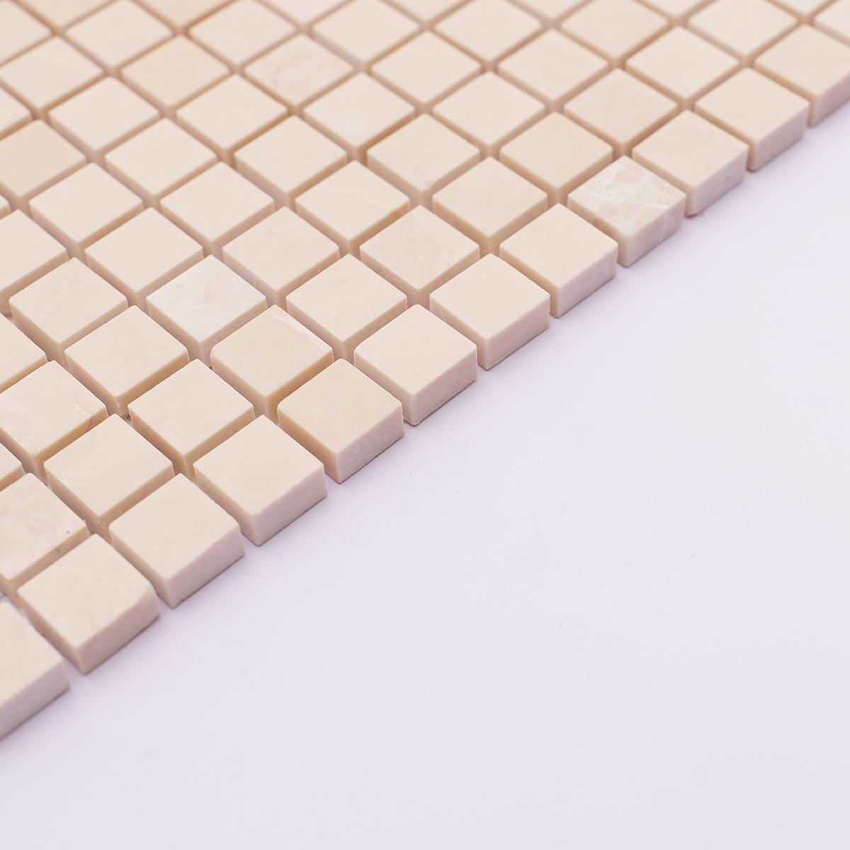 Beige Square Polished Marble Backsplash Mosaic Tiles — mosaic vuông bằng đá marble beige