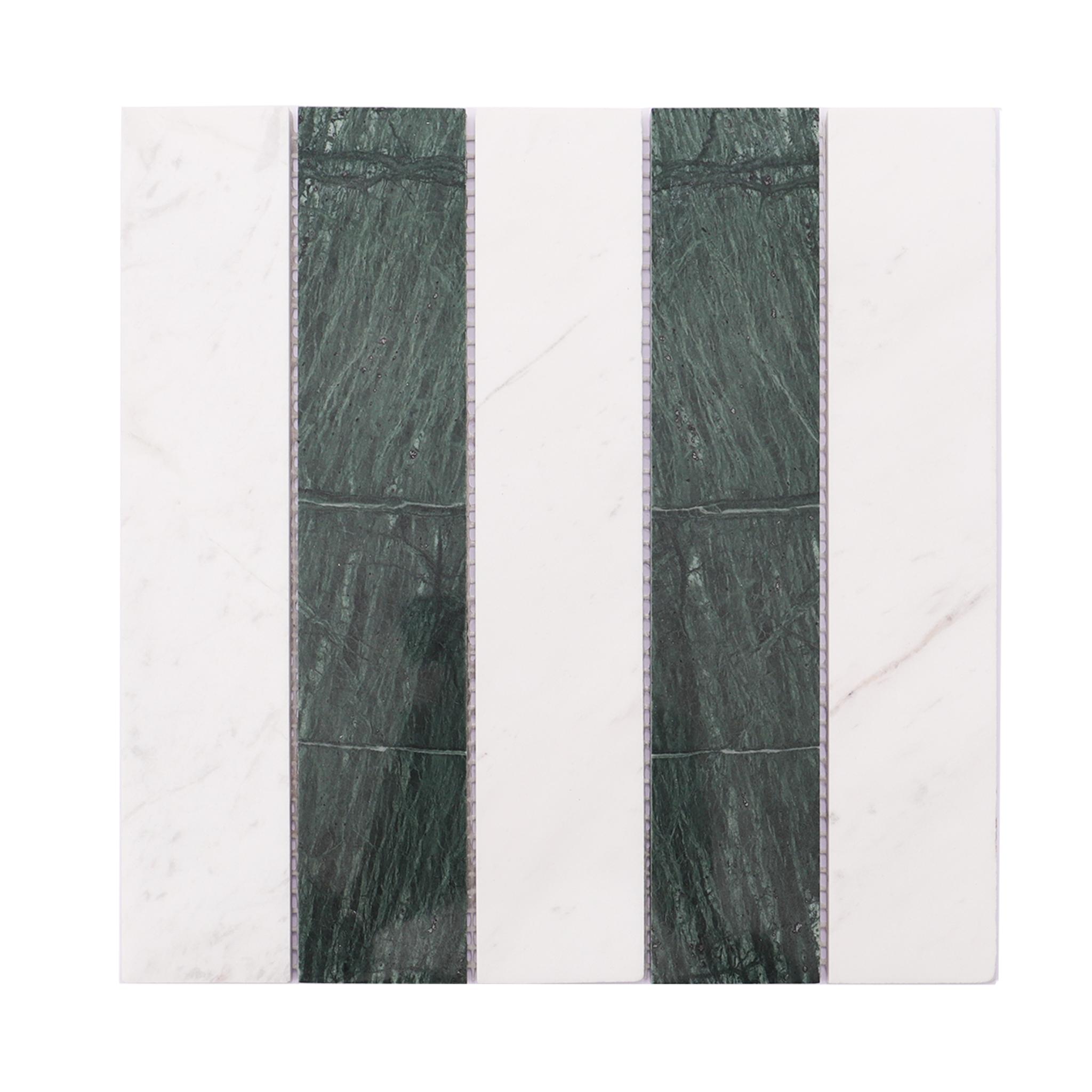 Green and White Vertical Subway Marble Mosaic — mosaic subway (gạch thẻ) bằng đá marble xanh & trắng