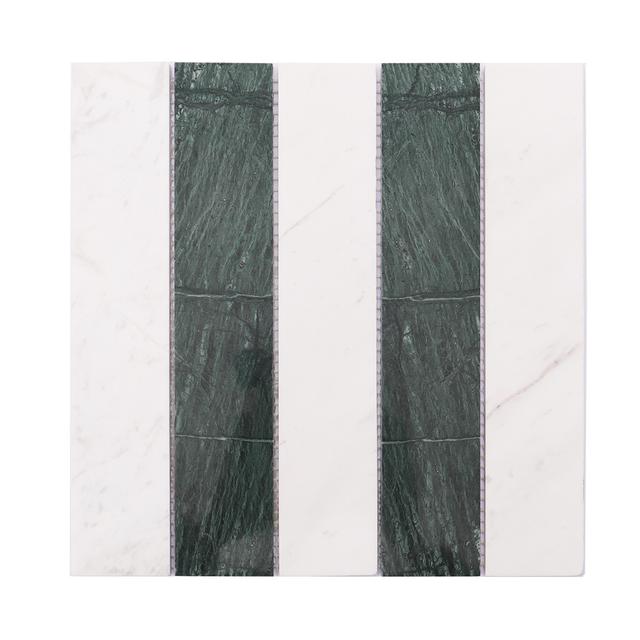 Green and White Vertical Subway Marble Mosaic — mosaic subway (gạch thẻ) bằng đá marble xanh & trắng