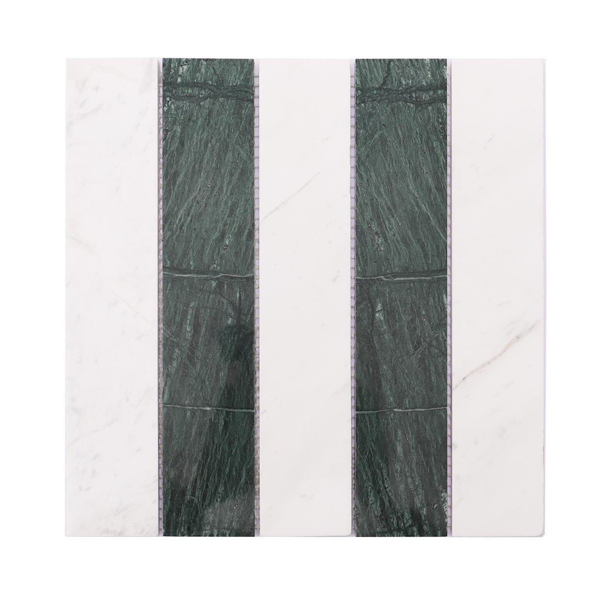 Green and White Vertical Subway Marble Mosaic — mosaic subway (gạch thẻ) bằng đá marble xanh & trắng