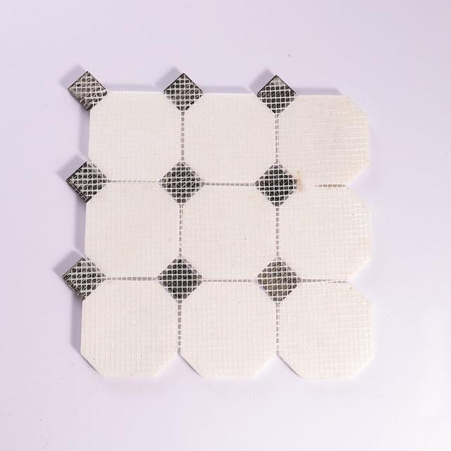 White Octagon Marble Mosaic With Black Square  Wall And Floor Tile — mosaic vuông bằng đá marble đen & trắng