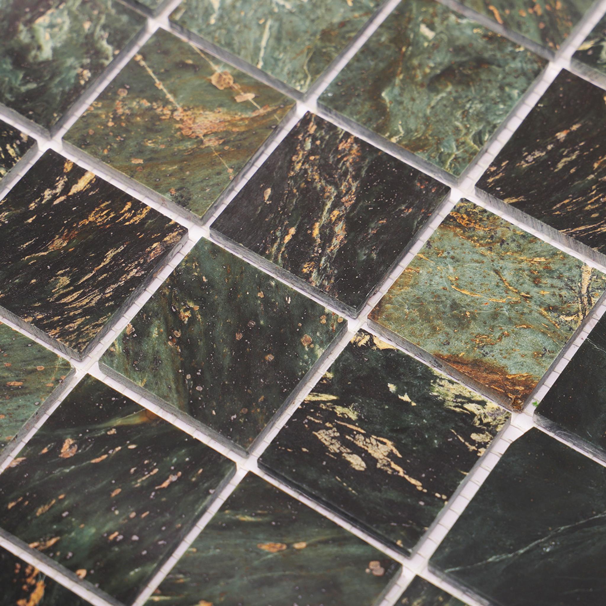 Green Marble Square Mosaic Tiles for Walls and Floors — mosaic vuông bằng đá marble xanh lục