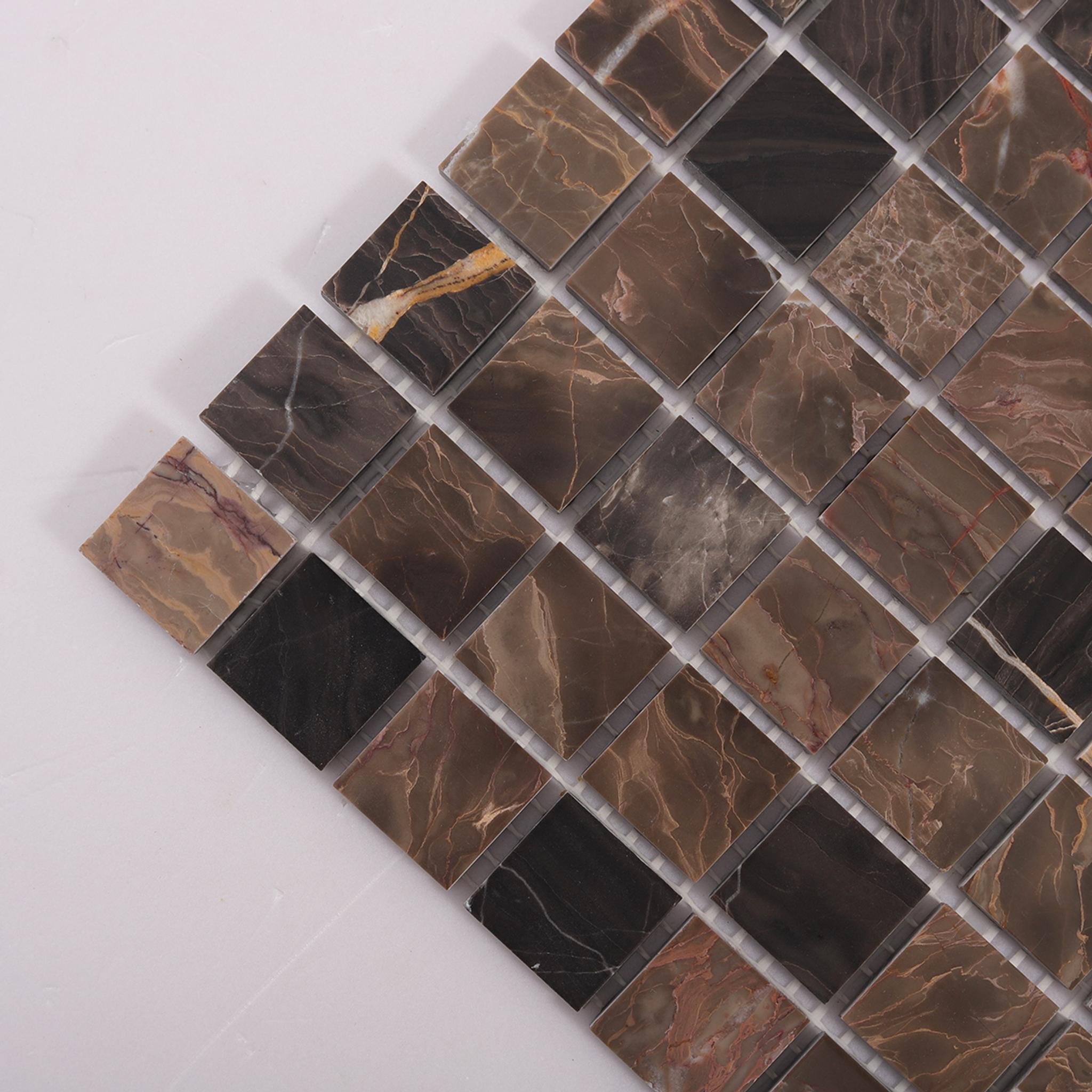 Dark Emperador Square Marble Mosaic — mosaic vuông bằng đá marble nâu Emperador